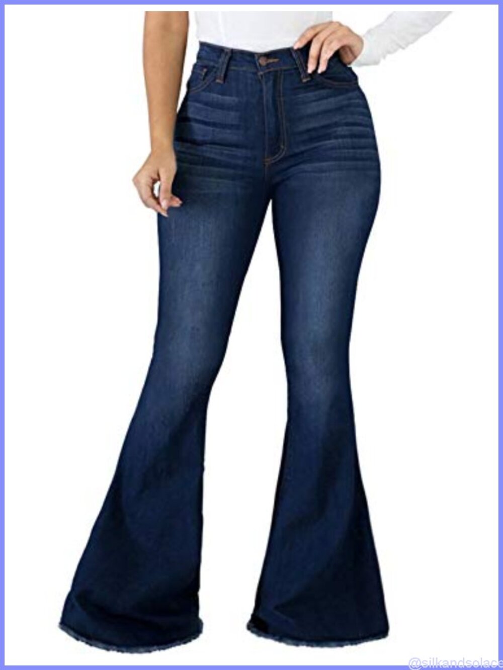 High Waist Ripped Flare Jeans Raw Hem Denim Bell Bottom